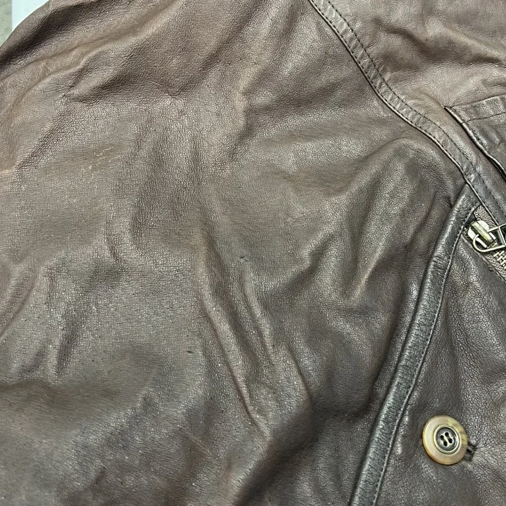 New Order Leather Bomber Jacket Mens M Brown Vintage Quilted Utility